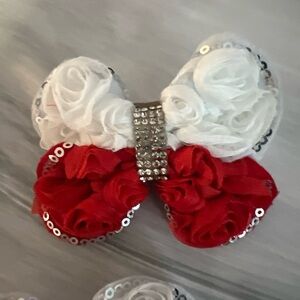 Red and White Floral Hair Bow Valentine’s Day 3”